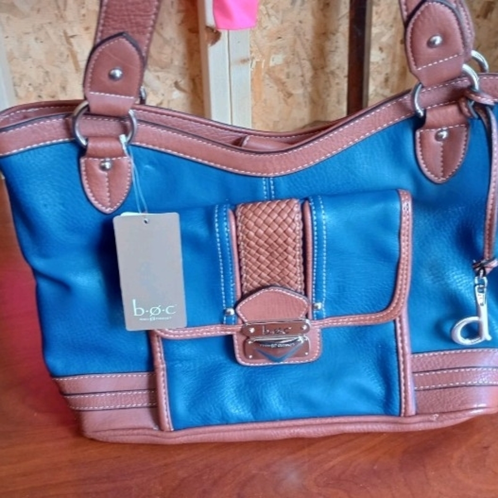 b.o.c. Blue and Tan Shoulder Bag